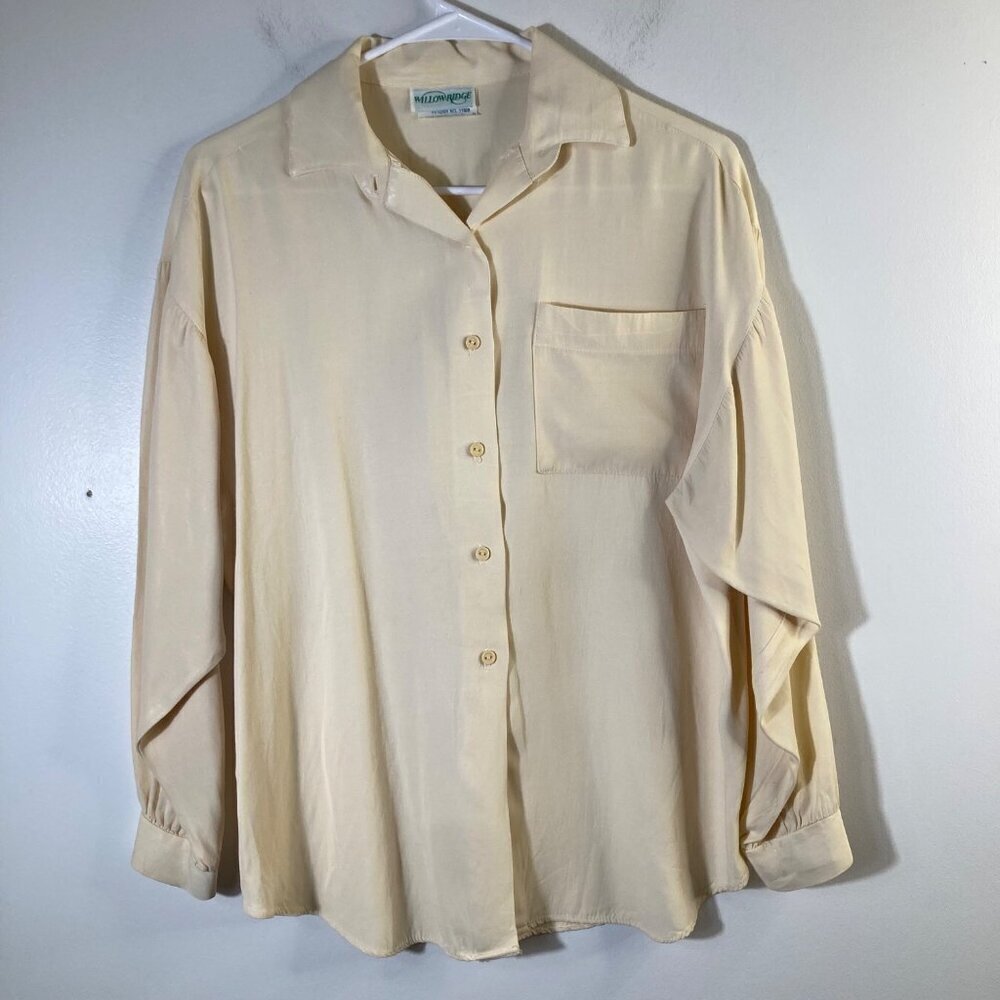 Womens Vintage Willowridge Button Shirt‎ Cream M Acetate Rayon Made in USA